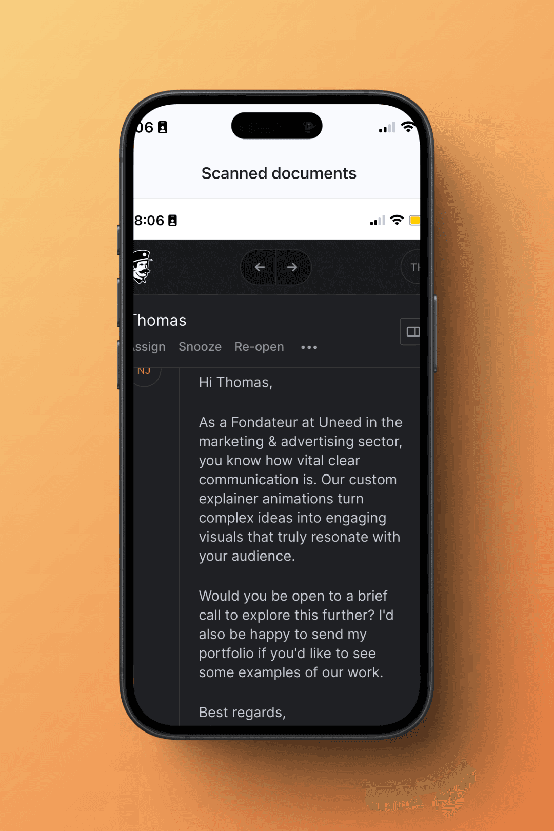 The first email I tested StopScam with